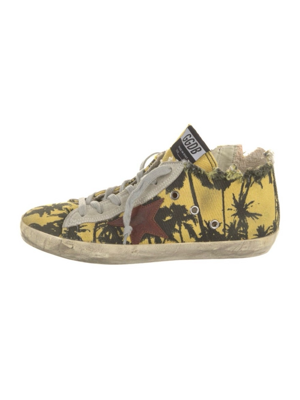 Golden Goose Women’s Yellow Palm-Print High-Top Sneakers